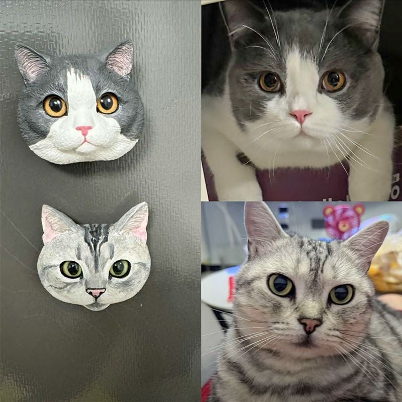 Hand-Painted Plaster Pet Head Fridge Magnets