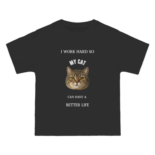 Custom Pet Portrait T-Shirt – “I Work Hard So My Cat Can Have a Better Life”