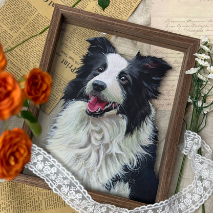 Hand-Painted Pet Portrait on Glass with Wooden Frame-One Pet