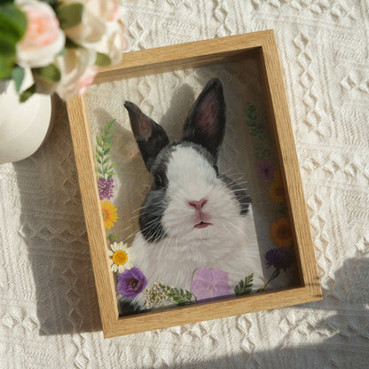 Hand-Painted Pet Portrait on Glass with Wooden Frame-One Pet