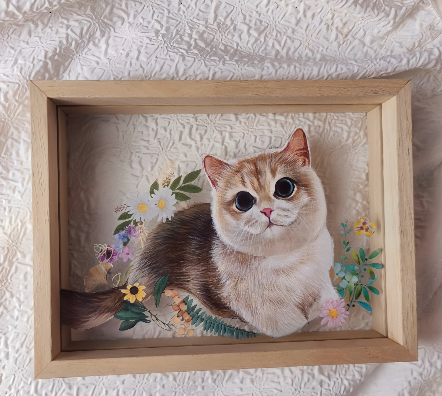 Hand-Painted Pet Portrait on Glass with Wooden Frame-One Pet