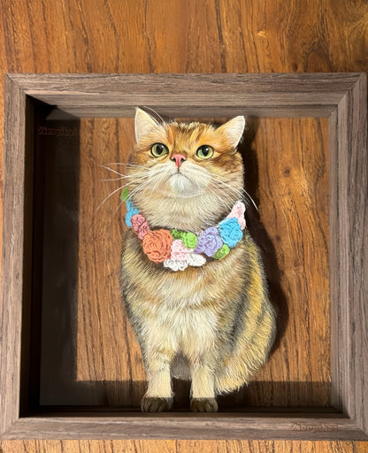 Hand-Painted Pet Portrait on Glass with Wooden Frame-One Pet