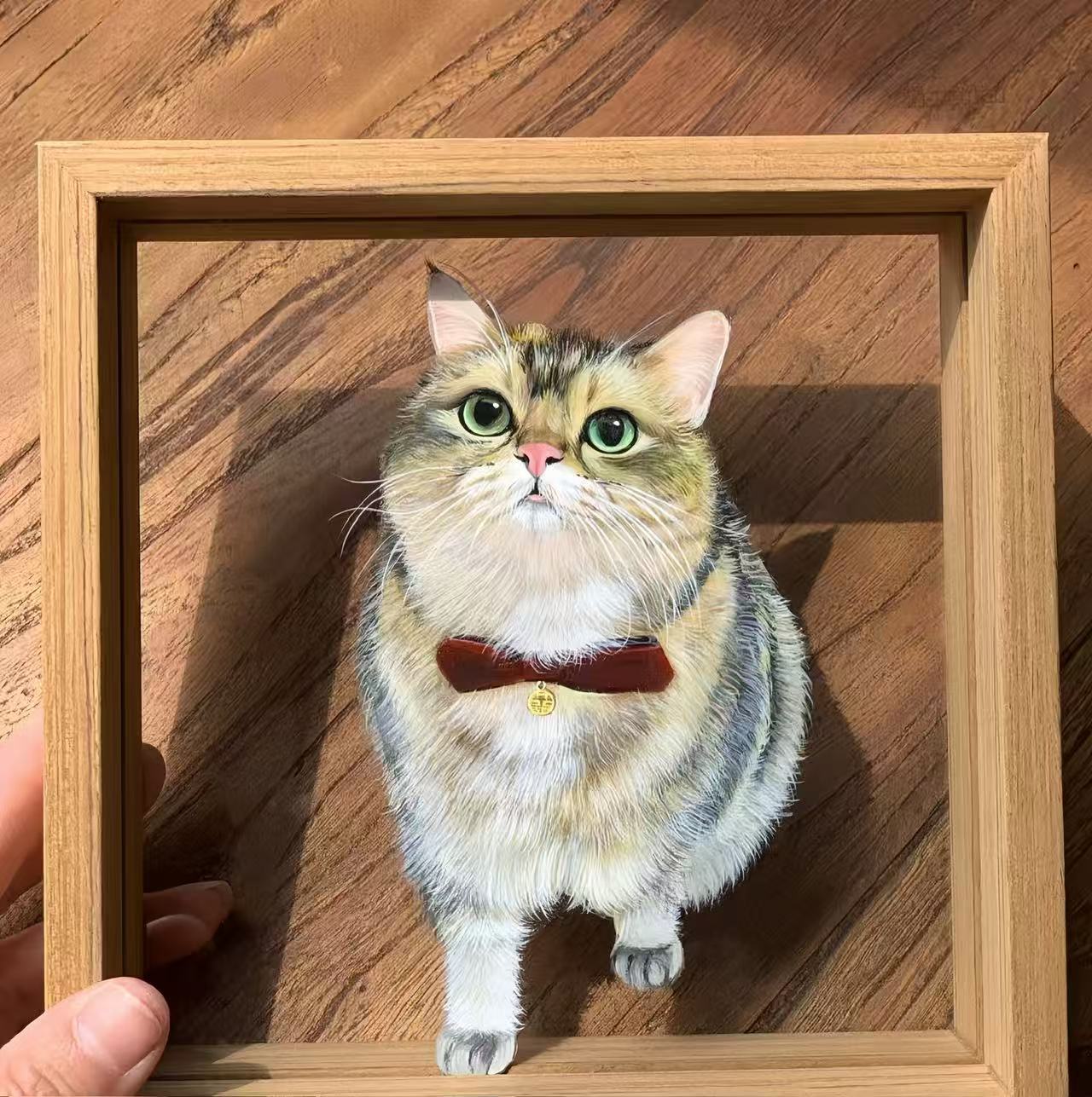 Hand-Painted Pet Portrait on Glass with Wooden Frame-One Pet