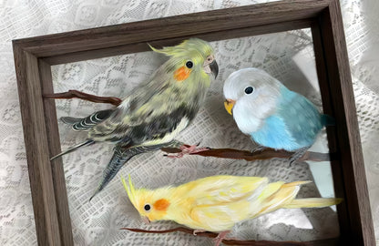 Hand-Painted Pet Portrait on Glass with Wooden Frame-Three Pets