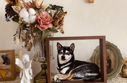 Hand-Painted Pet Portrait on Glass with Wooden Frame-One Pet