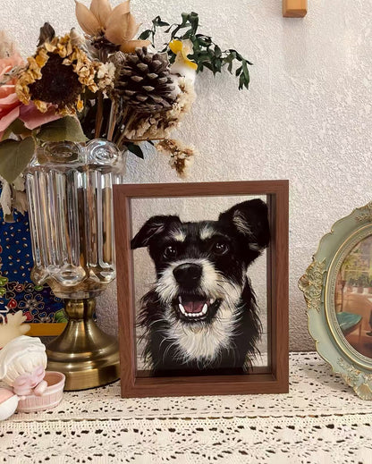 Hand-Painted Pet Portrait on Glass with Wooden Frame-One Pet