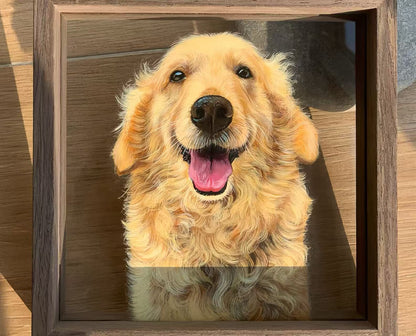 Hand-Painted Pet Portrait on Glass with Wooden Frame-One Pet