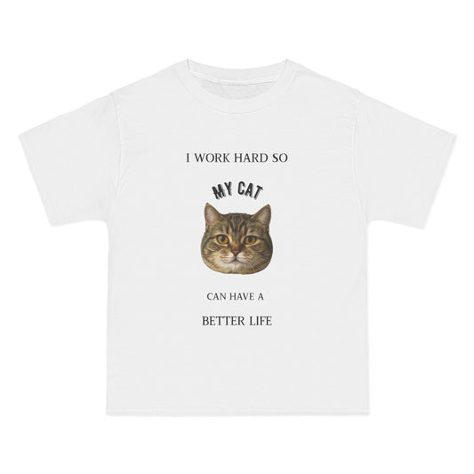 Custom Pet Portrait T-Shirt – “I Work Hard So My Cat Can Have a Better Life”